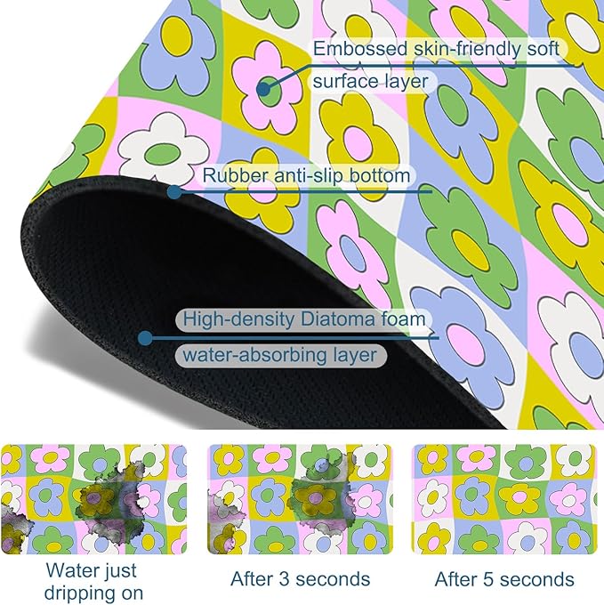 Cute Flowers Kitchen Sink Splash Guard Faucet Mat Retro Floral Super Absorbent Fast Drying Mat Sink Splash Guard Behind Faucet for Kitchen Bathroom, 15.5"x5.5"