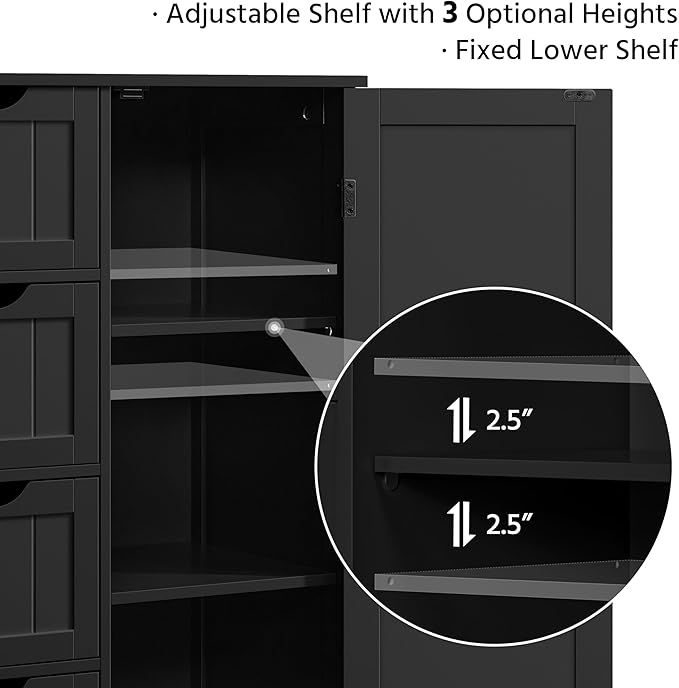 Yaheetech Wooden Storage Cabinet, Bathroom Storage Organizer with 4 Drawers & 1 Cupboard, Freestanding Cabinet Table for Bathroom, Entrance Area, Kitchen, Black