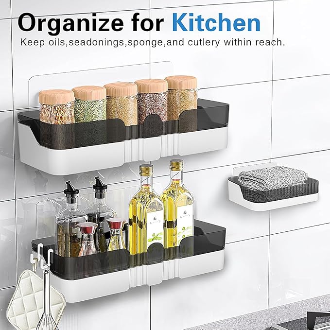 Shower Caddy No Drilling Shower Organizers with Soap Dish Toothbrush Holder and Hooks Plastic Detachable Large Bathroom Countertop Organizer
