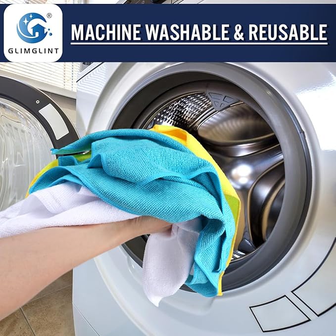 GLIMGLINT Microfiber Cleaning Cloth,150PK Reusable Cleaning Rags,Highly Absorbent Shop Rags Bulk,All-Purpose Car Cleaning Towels for TV Screen, Kitchen, Restaurant, Garage, 14"X12", Multicolor