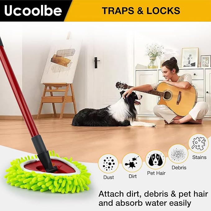 Spin Mop Replacement Heads Compatible with Ocedar EasyWring 1-Tank System, Duster Mop Head for Ocedar, 6 Pack Spin Mop Refills, 2 Pack Chenille Mop Pads, 1 Mop Base for deep Cleaning