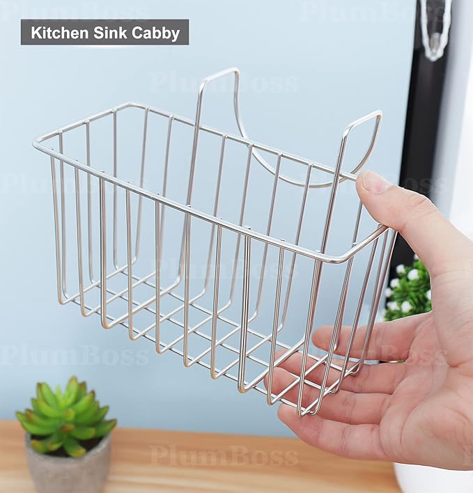 E1050 Sponge Holder for Kitchen Sink, Stainless Steel Rust Proof Caddy, Dish Draining Sink Basket