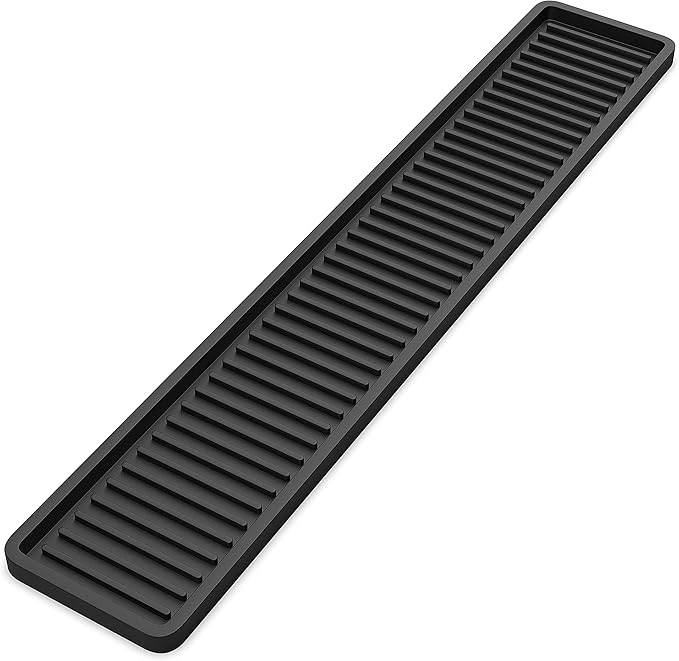 ZAPPOWARE Kitchen Sink Narrow Silicone Holder Tray 17.7"x3.1", Vanity & Bathroom Organizer, Black, Heat-Resistant Mat