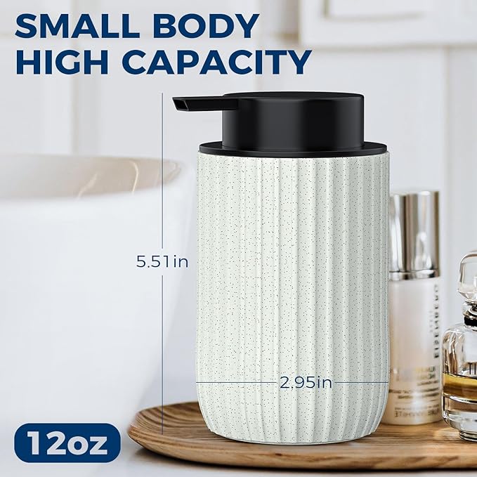 Ceramic Foaming Hand Soap Dispenser，12 oz Bathroom Soap Dispensers， Lotion Dispenser for Kitchen, Refillable Matte Streaks Soap Dispenser with Large Pump(Beige)