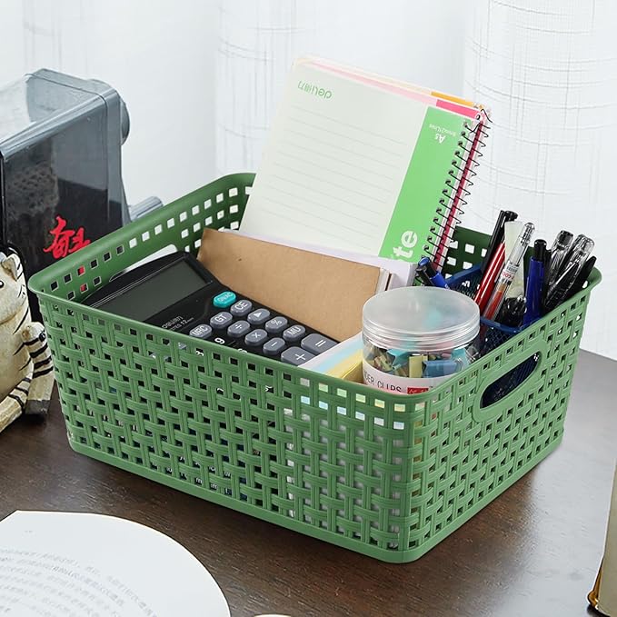 Taysisiter Plastic Weave Storage Basket, Plastic Storage Shelf Basket, 4 Packs