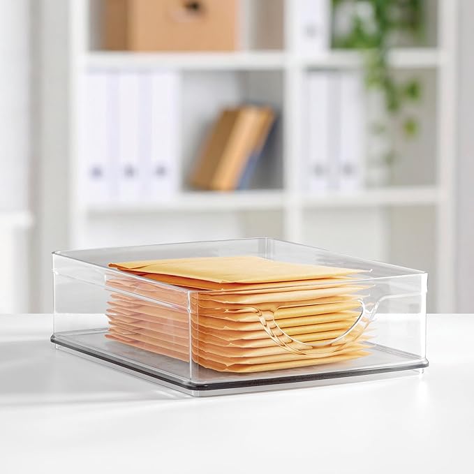iDesign Stackable Pantry Bin with Handles for Cabinets or Fridge, Clear, Made in USA