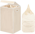 Simple Houseware Foldable Laundry Hamper Basket with Lid, Beige