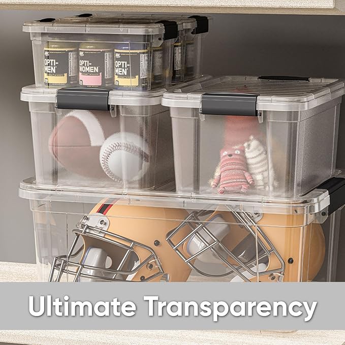 Superio Small Clear Storage Boxes with Lids, 4.75 Quart Plastic Container Bins for Organizing, Stackable Crates, BPA Free, Non Toxic, Odor Free, Organizers for Home, Office and Dorm, 5 Pack