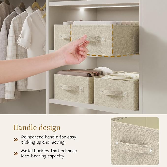 Collapsible Fabric Organizer Bins, Storage Boxes, Cloth Cube Baskets for Organizing Home, Office and Closet, Grey and Beige, 3 Pack, 16.1x9.8x6.4in