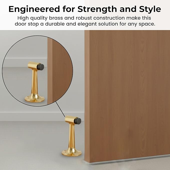 Heavy Duty 6″ Door Stop, Solid Brass Commercial Grade, Floor Mount Stopper (Polished Brass)