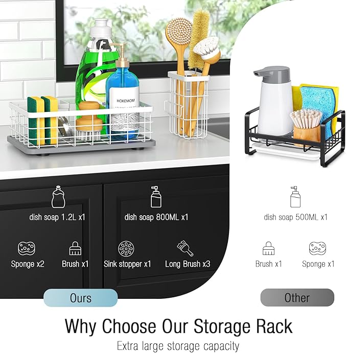 EXTRA LARGE Kitchen Sink Caddy Organizer, [FLEXIBLE PLACEMENT & FAST-DRYING] Sponge Holder for Kitchen Sink Countertop,Stainless Steel with Rust-Resistant Coating-10.24" L x 6.5" W x 5.83" H