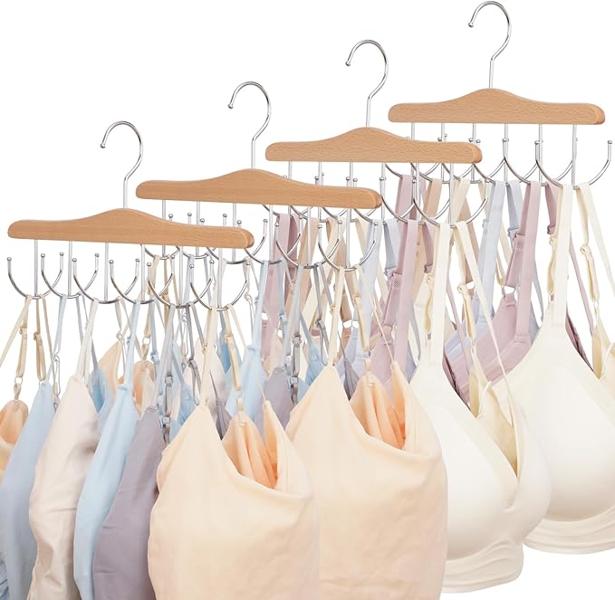 VWV 4-Pack Bra Hangers and tie Hangers with 48 Hooks and 360° Rotating Design, Perfect for Dormitories and Apartments, Perfect for Storing Vests, Hats, Ties, Scarves, etc.