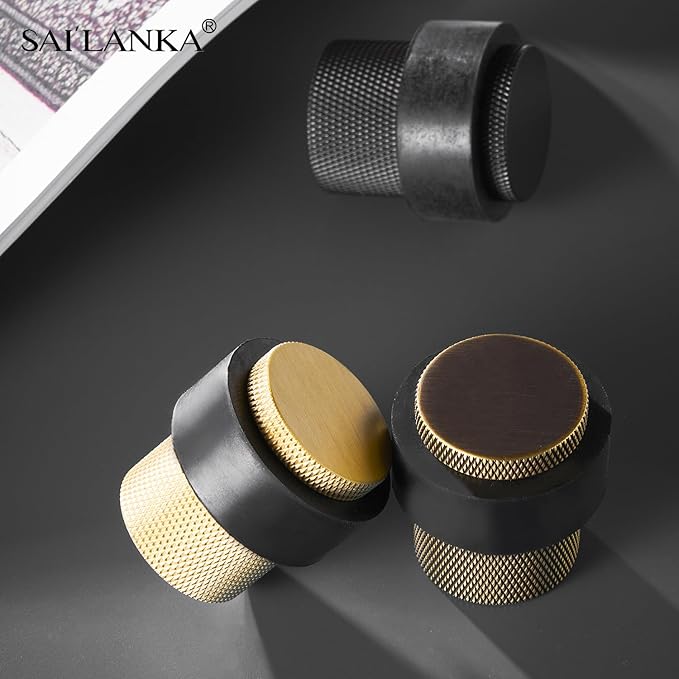 Solid Brass Door Stopper Heavy Duty Cylindrical Floor Mount Door Stop with Rubber, Wall Protector Mounted Doorstop Protect Door Knobs, 1-3/5" Height, 2 Pack, Bronze