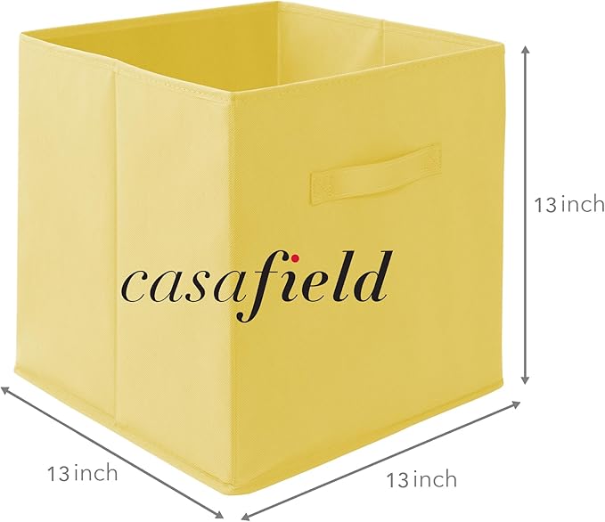 Casafield Set of 6 Collapsible Fabric Cube Storage Bins, Yellow - 13" Foldable Cloth Baskets for Shelves, Cubby Organizers & More