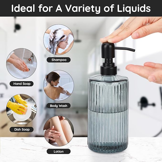 Segbeauty 16.9oz Glass Soap Dispenser for Kitchen, 2 Pack 500ml Large Pump Bottles with Blank Tag, Shower Soap Dispenser Bathroom Modern Decor Kitchen Hand Dish Shampoo and Conditioner Dispenser