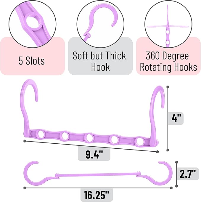 Mr. Pen- Space Saving Hangers for Clothes, 8 pcs, Playful Pop Colors, Plastic Multi Clothes Hangers Space Saving, 5 Slots, 360° Rotating Hooks