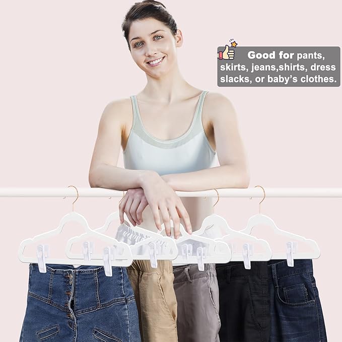 White Velvet Hangers Clips 40 PCS, Pants Hangers Velvet Clips Easily Add to Velvet Hanger, Skirt Suit Pants Clothes Velvet Hangers, Baby Kids Hangers Clips