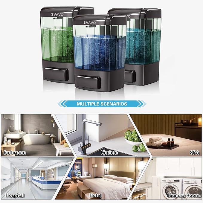 SVAVO Wall Mounted Soap Dispenser Kitchen Bathroom Manual Soap Dispenser Refillable Hand soap Dispenser for Liquid Contianers Shampoo Gel Chamber for Household Commerical 23.7oz (700ml) ABS