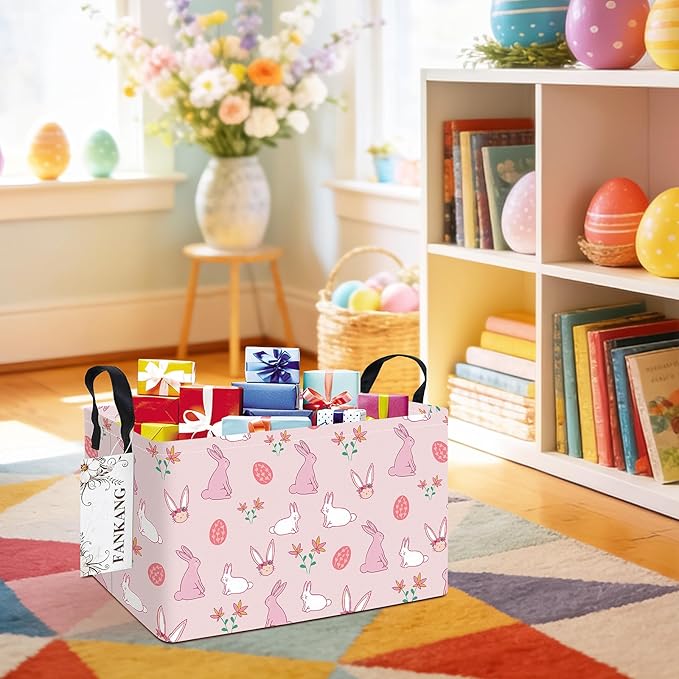 FANKANG Storage Bins,Nursery Hamper Canvas Laundry Basket Foldable with Waterproof PE Coating Storage Baskets for Boys and Girls, Office, Bedroom, Clothes,Toys(Rec-Rabbit ）