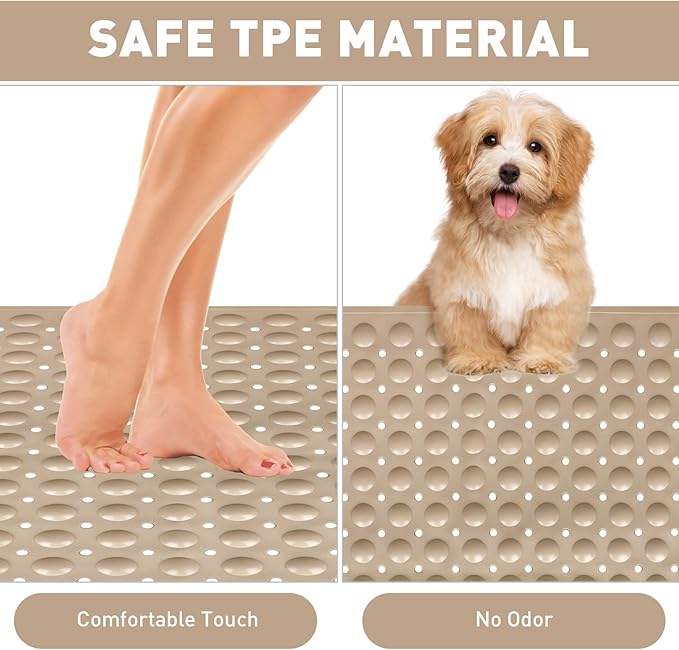 Mofonky Shower Mat Non Slip: 35.4 x 23.6 Inch Extra Large TPE Shower Mats for Inside Shower - Anti Slip Shower Stall Matt with Drain Hole and Suction Cups for Elderly