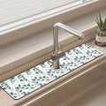 Sink Faucet Absorbing Mat Green Eucalyptus Leaf Sink Splash Guard Drying Mat for Kitchen Bathroom Faucet Sinkmat 23.5"X5.5"