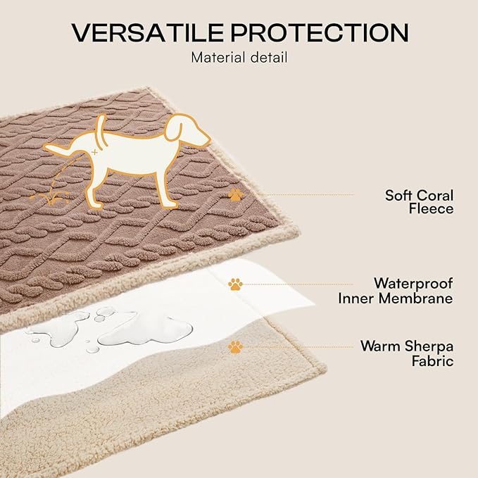 Luciphia Waterproof Pet Blanket, Liquid Pee Proof Dog Blankets for Sofa Bed Couch, Reversible Sherpa Fleece Furniture Protector Cover for Small Medium Large Dogs Cats,Khaki X-Large（85" x 57"）
