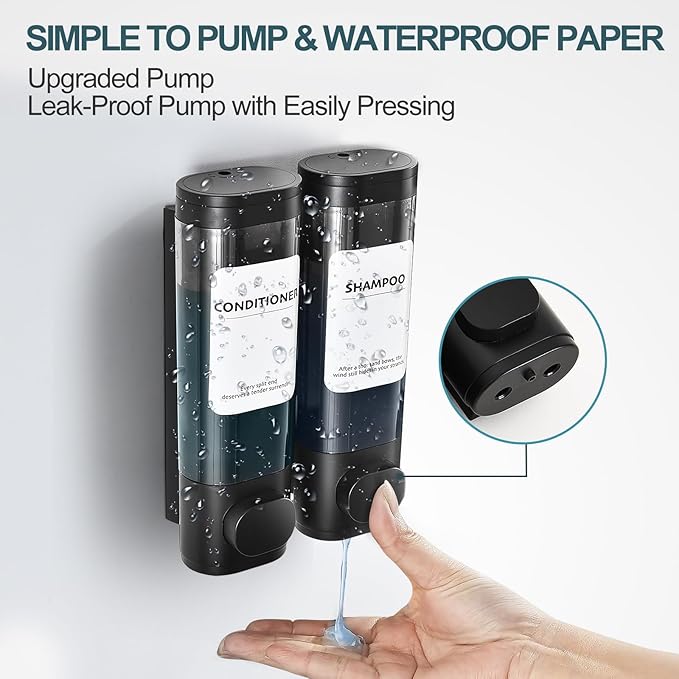 2 Pack Shampoo and Conditioner Dispenser Set, Shower Soap Dispenser 2 Chamber No Drill Wall Mounted, Body Wash Dispenser for Shower Wall Mounted with Large Capacity, Elegant for Bathroom Hotel Use
