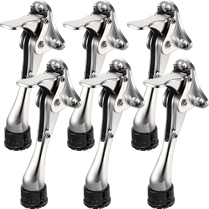 Moxweyeni 6 Pieces Heavy Duty Door Stops for Bottom of Door Metal Kickdown Doorstop with Adjustable Rubber Tips Spring Replacements Doorstop (Silver)