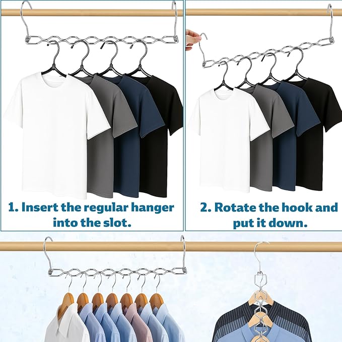 5pcs Magic Space Saving Hangers for Clothes, Heavy Duty 30lbs Shirts Saver Storage, Multi Smart Cascading Hangers with 360° Swivel Hook, 8 Slots Closet Organizer Home Dorm Essential for Pant Jacket