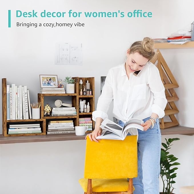 Desk Shelves Desktop Orgnizer Shlef - Rustic Office Organization for Top of Desk Organizers and Accessories Corner Bookshelf Table Top Shelving Small Hutch Decorations for Office