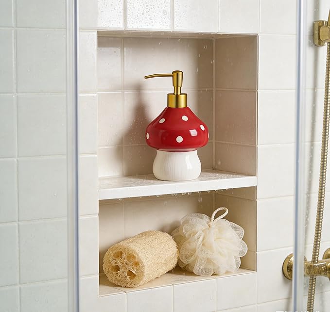 17 Oz Mushroom Ceramic Soap Dispenser with ABS Pump,Refillable Liquid Bathroom soap Dispenser for Lotion,Body Wash,Cute Kitchen Soap Dispenser for Dish Soap,Hand Soap