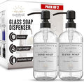 2 Pack Clear Glass Soap Dispenser 16 OZ with Matte Black Stainless Steel Pump, Hand and Dish Soap Dispenser Set for Bathroom and Kitchen Sink with 6 Waterproof Labels