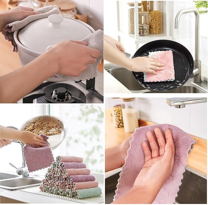 24 Pack Cleaning Cloth Kitchen Cloth, Dish Towels Super Absorbent Coral Velvet Dishtowels, Microfiber Premium Soft Tea Towels, Quick Dry Rags, Multipurpose Reusable Washcloths, Non-Stick Oil Cloths.