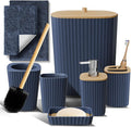 Clara Clark Bathroom Set - Navy Blue Bathroom Accessories Set, 6PC Bathroom Accessory Set, Bathroom Sets with Bathroom Rugs, Toilet Brush, Trash Can & Soap Dispenser