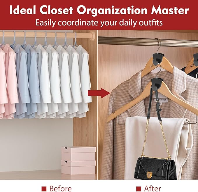 Space Saving Hanger Hooks 30Pcs, Upgrade Heavy Duty Space Saver Hangers Connector Hooks for Clothes, Premium Hanging Closet Organizer for Dorm, Ganchos para Colgar Ropa, Black