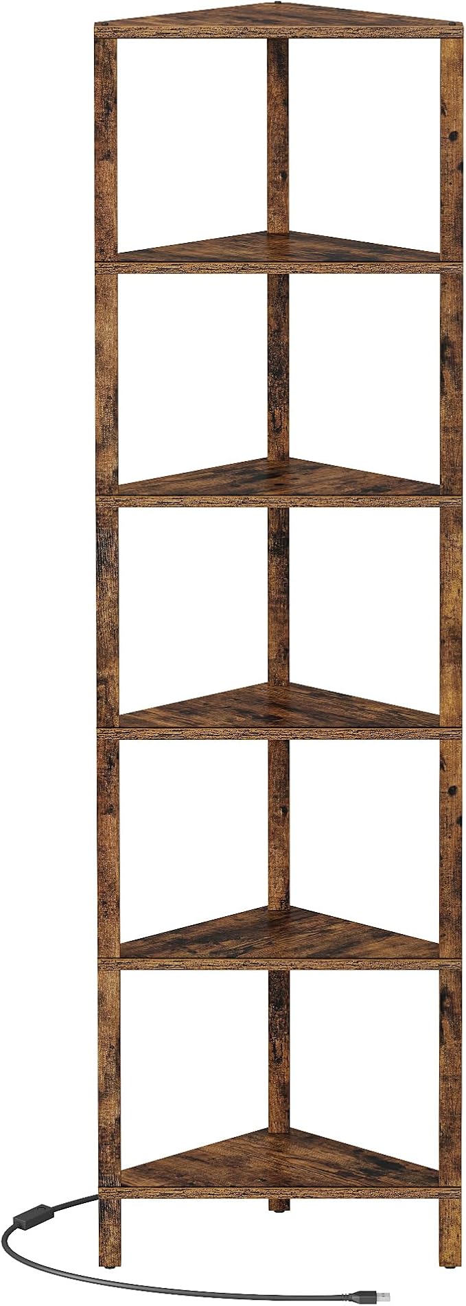 TUTOTAK Corner Shelf with LED Light, 6-Tier Corner Bookshelf for Small Space, Narrow Display Corner Shelf Stand with Storage Rack, for Living Room, Bedroom, Brown BS05BC006L