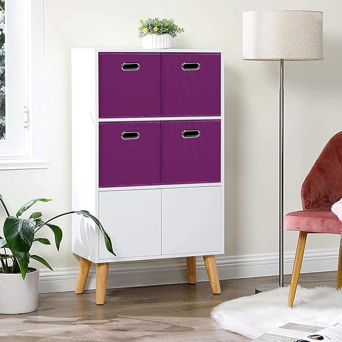 Black Foldable Storage Cubes Bins , Fabric Storage Box Cubes Organizer Baskets with Dual Handles for Home Organizer(Purple)