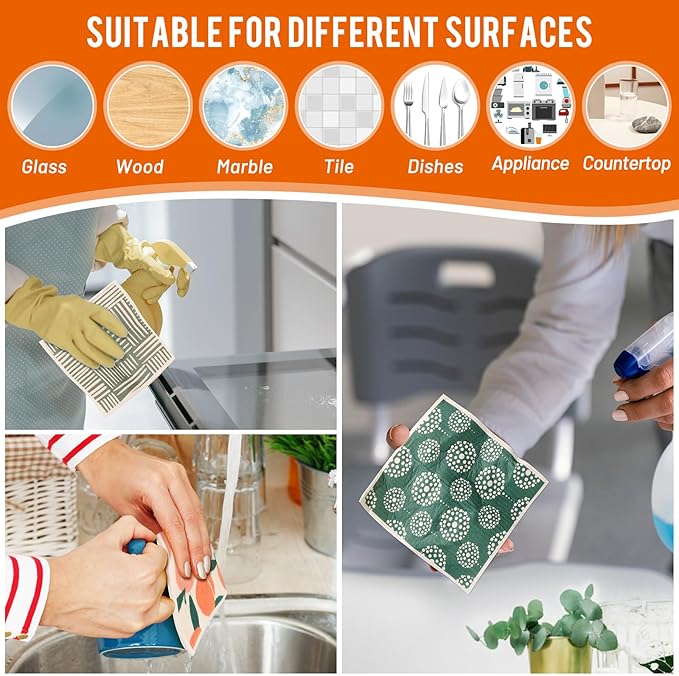 Lucomb 10 Pack Swedish Dishcloths with Hanging Clips, Reusable Swedish Dish Towels Biodegradable Cellulose Cleaning Cloths Washable Dish Wipes for Kitchen Home Office(Quick Drying & Super Absorb)