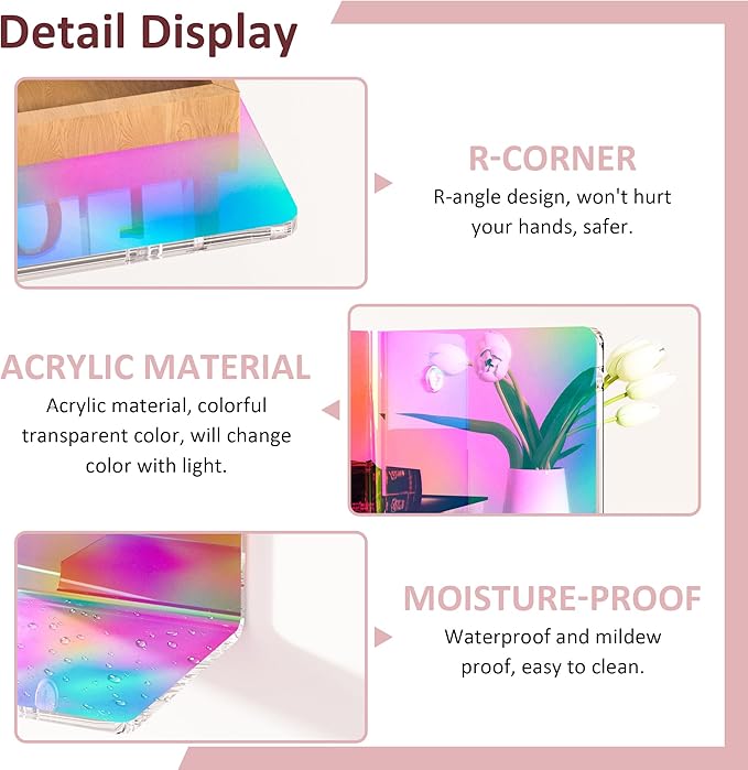 4 Inches Iridescent Small Wall Shelves, 4mm Thickness Acrylic Small Floating Shelf for Figures, Plants, Security Cameras, Speakers, Moisture-Proof, 2 Pack