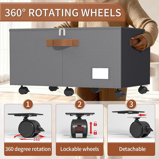 Shoe Organizer for Closet, Shoe Storage Organizer with Wheels and Adjustable Dividers, Stackable Shoe Storage Box with Clear Cover, Foldable Closet Shoe Organizer Fits up to 24-48 Pairs, Gray