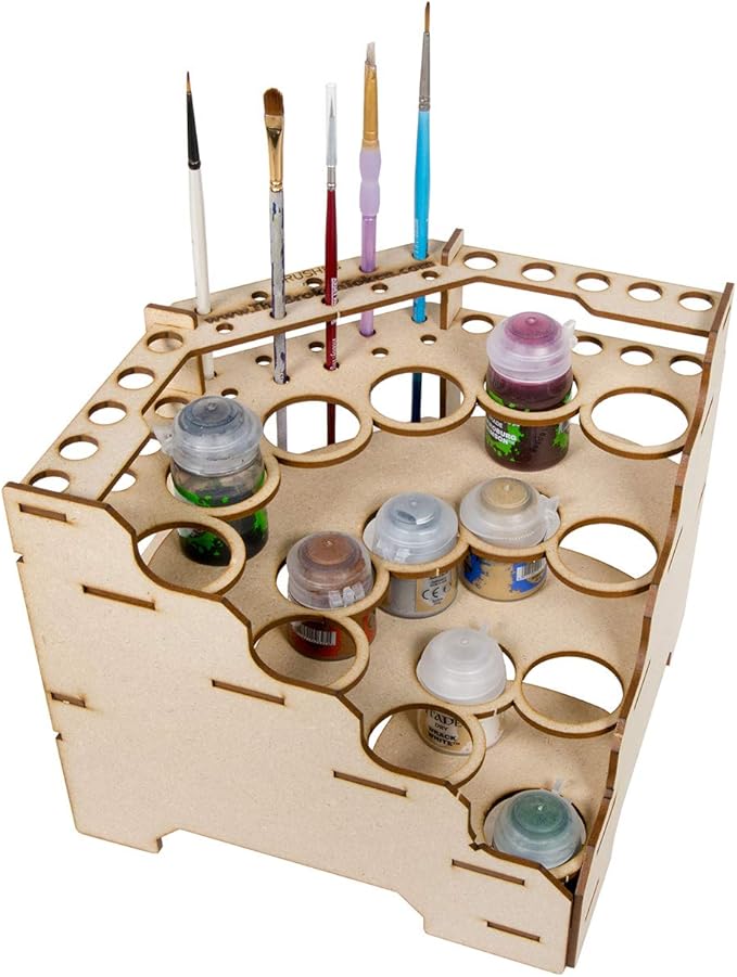 The Broken Token Modular Paint Rack w/ 35mm Holes - 90° Wedge - Multiple Organizer for Paint Bottles, Pots, and Brushes in Tiered Layout - Customize Your Pieces with Easy Organization & Access