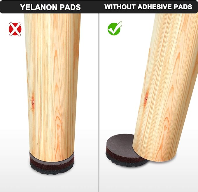 Yelanon Non Slip Furniture Pads - 48 pcs 1" Felt & EVA Furniture Grippers, Black, Round, Anti Slide Hardwood Floor Protector