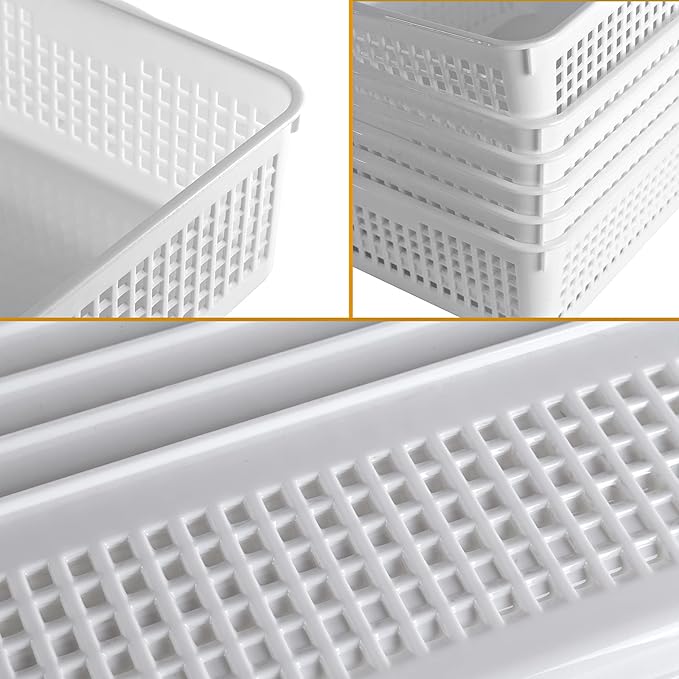 A4 Size Plastic Storage Basket,Desktop File Paper Letter Organizer Tray, 6-Packs (White+Grey)