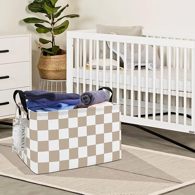 FANKANG Storage Bins,Nursery Hamper Canvas Laundry Basket Foldable with Waterproof PE Coating Storage Baskets for Boys and Girls, Office, Bedroom, Clothes,Toys(Rec-Beige flag ）