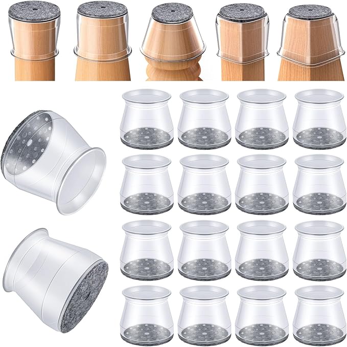 16 Pcs Chair Leg Floor Protectors - Silicone Felt Pads, Scratch-Proof & Noise-Free, Easy Smooth Moving, Large Size (Fits Round Chair Legs: 1-5/16" to 2" Diameter)