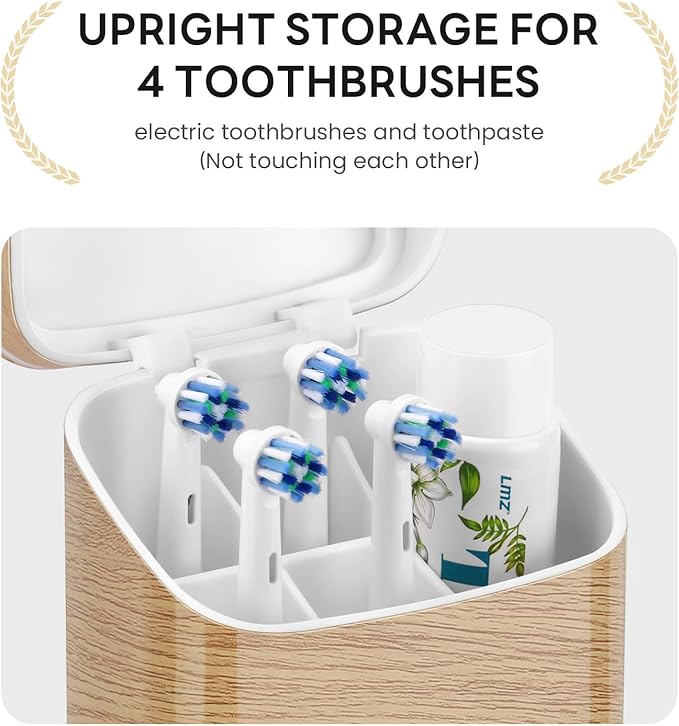 GFWARE Toothbrush Holders with Cover - Electric Toothbrush Length Less Than 9 inches, 5 Slots Tooth Brush Holder for Bathroom, Detachable Toothpaste Holder Bathroom Organizers with Drainage, Wood
