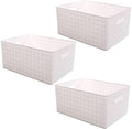 BINO | Plastic Basket, Large - White | 3 Pack | THE STABLE COLLECTION | Multi-Use Storage Basket | Rectangular Cabinet Organizer | Baskets for Organizing with Handles | Home & Office Storage Organizer
