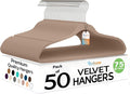 Techzoo 50 Pack New Premium Quality Velvet Hangers Ultra Thin Non Slip Adult Felt Space Saving Hangers for Closet Heavy Duty Coat Pants Dress Hangers 360° Swivel Hook Hold Upto 10 lbs Warm Taupe