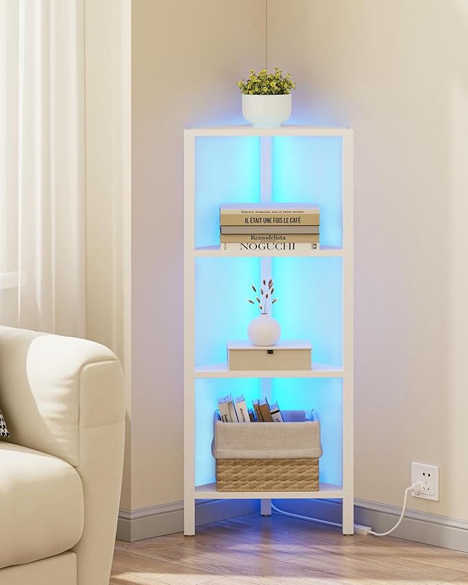 TUTOTAK Corner Shelf, 4-Tier Corner Bookshelf for Small Space, Narrow Display Corner Shelf Stand with Storage Rack, for Living Room, Bedroom, White BS05BW004L