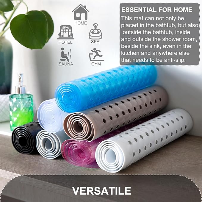 Bath Tub Shower Mat, Non Slip Bathtub Floor Liner Mats with Suction Cups and Drain Holes, Machine Washable Bathmat for Bathroom Floor Safety, 40 x 16 Inch, Clear Burgundy